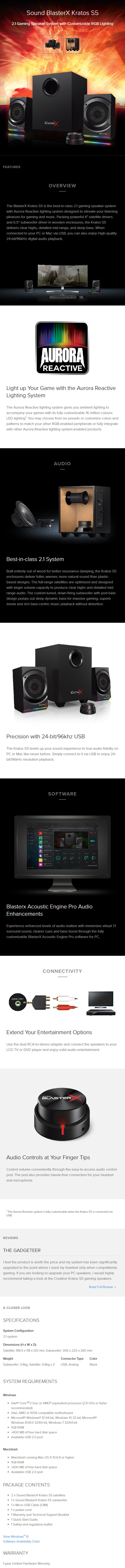 Kompiuterinė kolonėlė Creative Kratos S5, juoda, 60 W