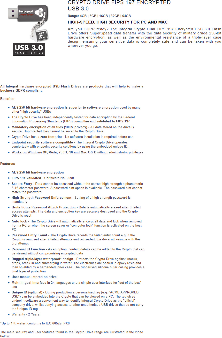 USB zibatmiņa Integral Crypto Drive Fips 197 Encrypted, 4 GB - 1a.lv