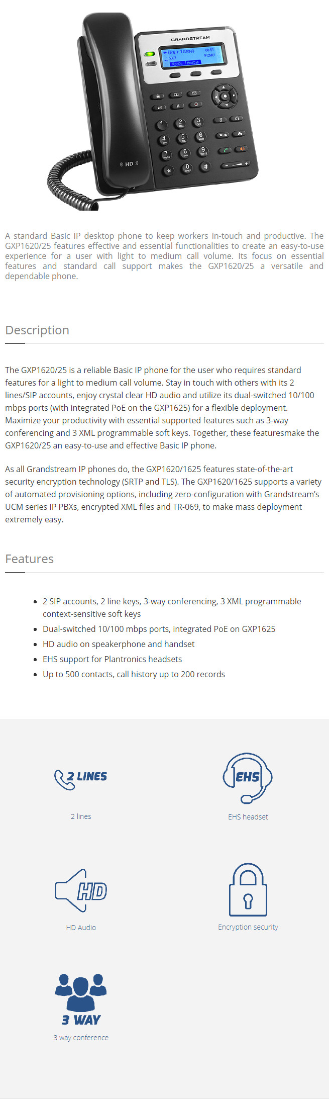 VoIP телефон Grandstream GXP1625, черный - 1a.lv