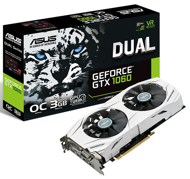 Vaizdo plokštė Asus GeForce GTX 1060 Dual DUAL-GTX1060-O3G, 3 GB