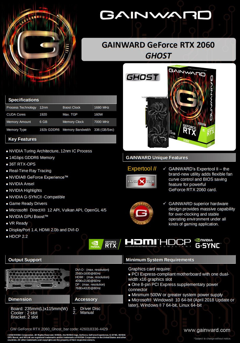 GAINWARD GeForce RTX2060 GHOST 12GB グラフィックスボード